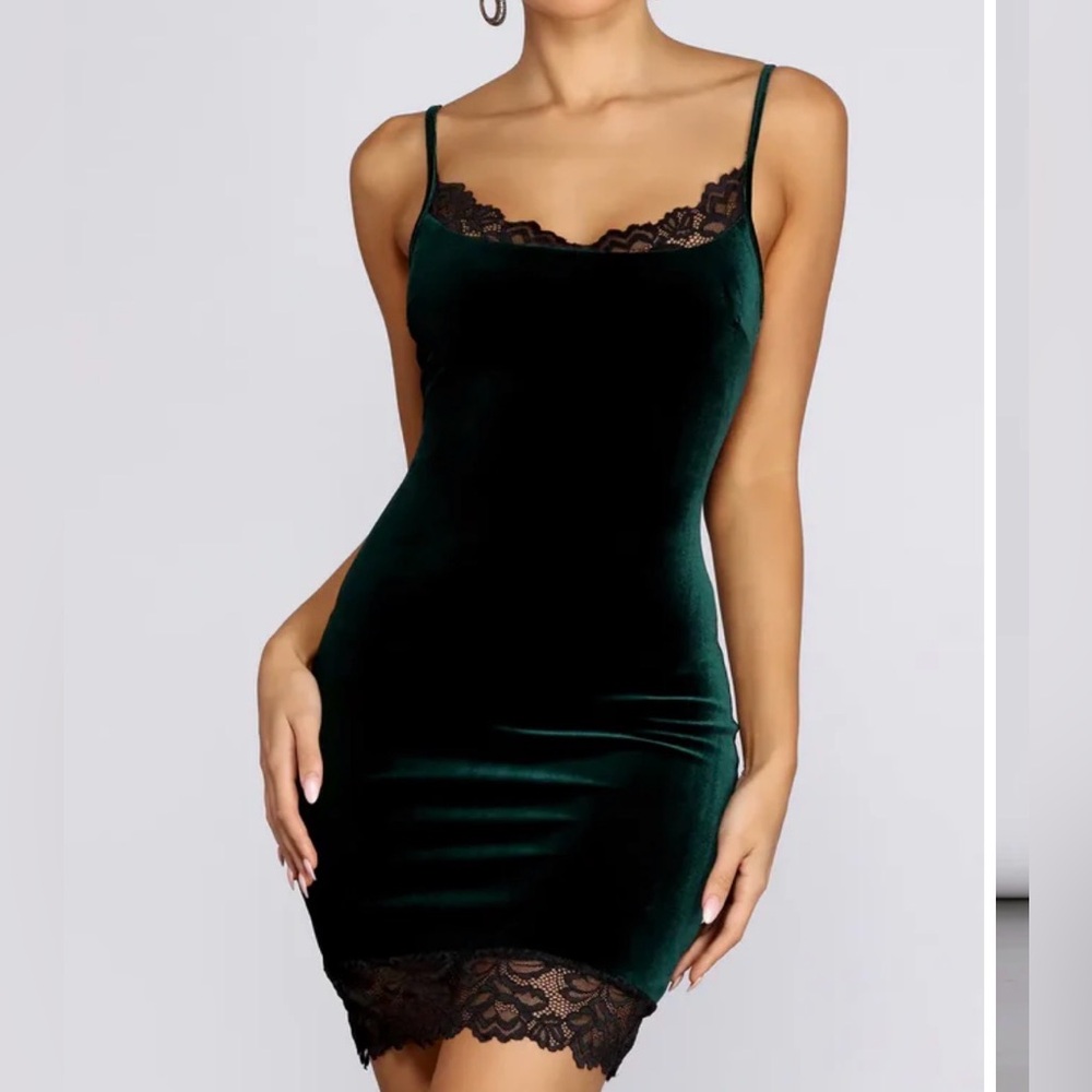 Windsor Vixen Dress Green Velvet Slip Dress Black Lace Bodycon Whimsigoth Y2K